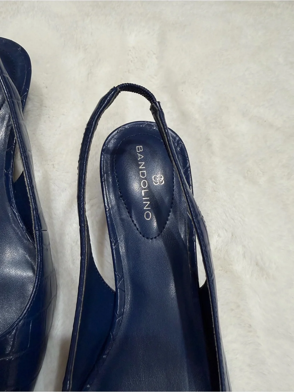 Bandolino Navy Croc-Embossed Slingback Wedges Size 7